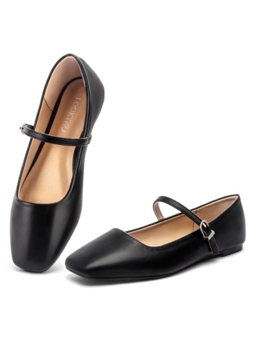 Womens Mary Jane Flats Faux Leather Square Toe Adjustable Strap Chic